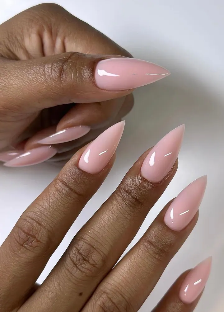 Milky pink stiletto Gel-X set, glossy and even