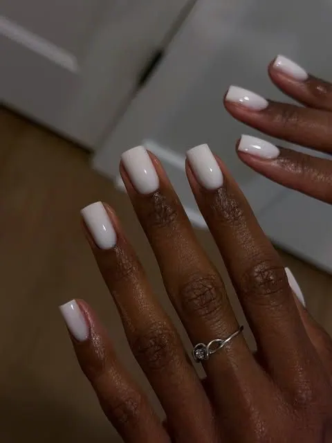 Milky white square nails on a structured base