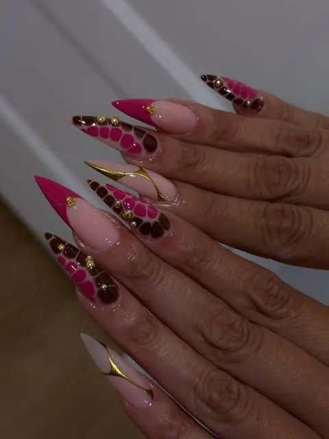 Stiletto art set in magenta and blush with gold foil and tortoiseshell